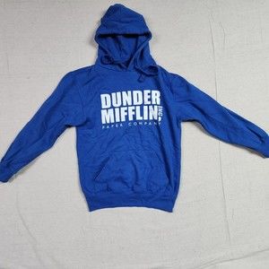 The Office Dunder Mifflin Sweater Mens Small Blue Pullover Hoodie Spell Out